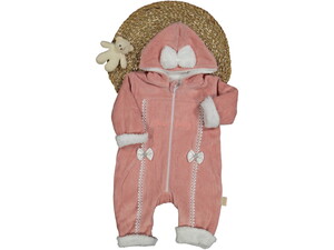 NEHAD 247957 Kız Bebek Dantelli Fiyonklu Kadife Welsoft Pudra Tulum