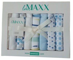 LOVEMAXX 230LV Bebek Karışık Desenli Mavi Yedili Ağız Mendili