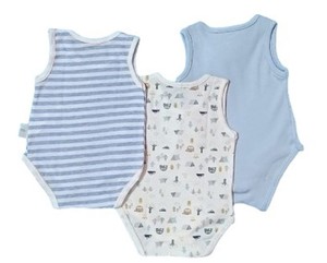  BABYDOLA 13085 Erkek Bebek Üçlü Desenli Mavi Body Set