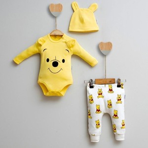 MİNİCAYZEN 4006MC Bebek Winnie The Pooh Baskılı Sarı Üçlü Body Takım